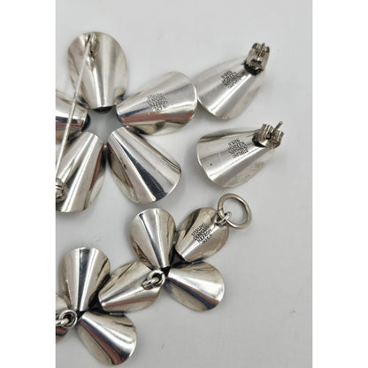 Niels Erik From Jewelry Danish NE From Sterling Modernist Flowers Demi Parure Set C. 1950s