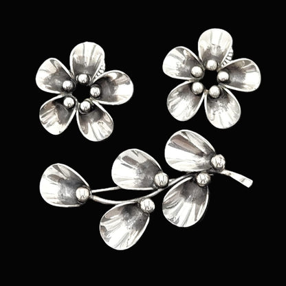 Niels Erik From Jewelry **Danish Niels Erik From Sterling Modernist Flowers Demi Parure Set C. 1940/50s