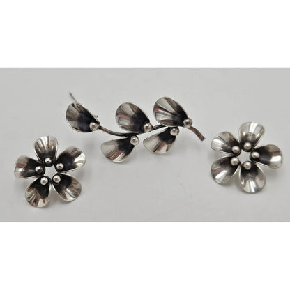 Niels Erik From Jewelry **Danish Niels Erik From Sterling Modernist Flowers Demi Parure Set C. 1940/50s