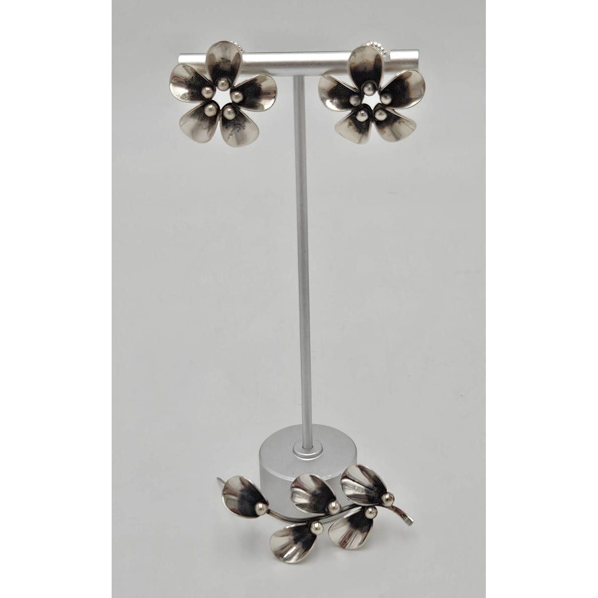 Niels Erik From Jewelry **Danish Niels Erik From Sterling Modernist Flowers Demi Parure Set C. 1940/50s