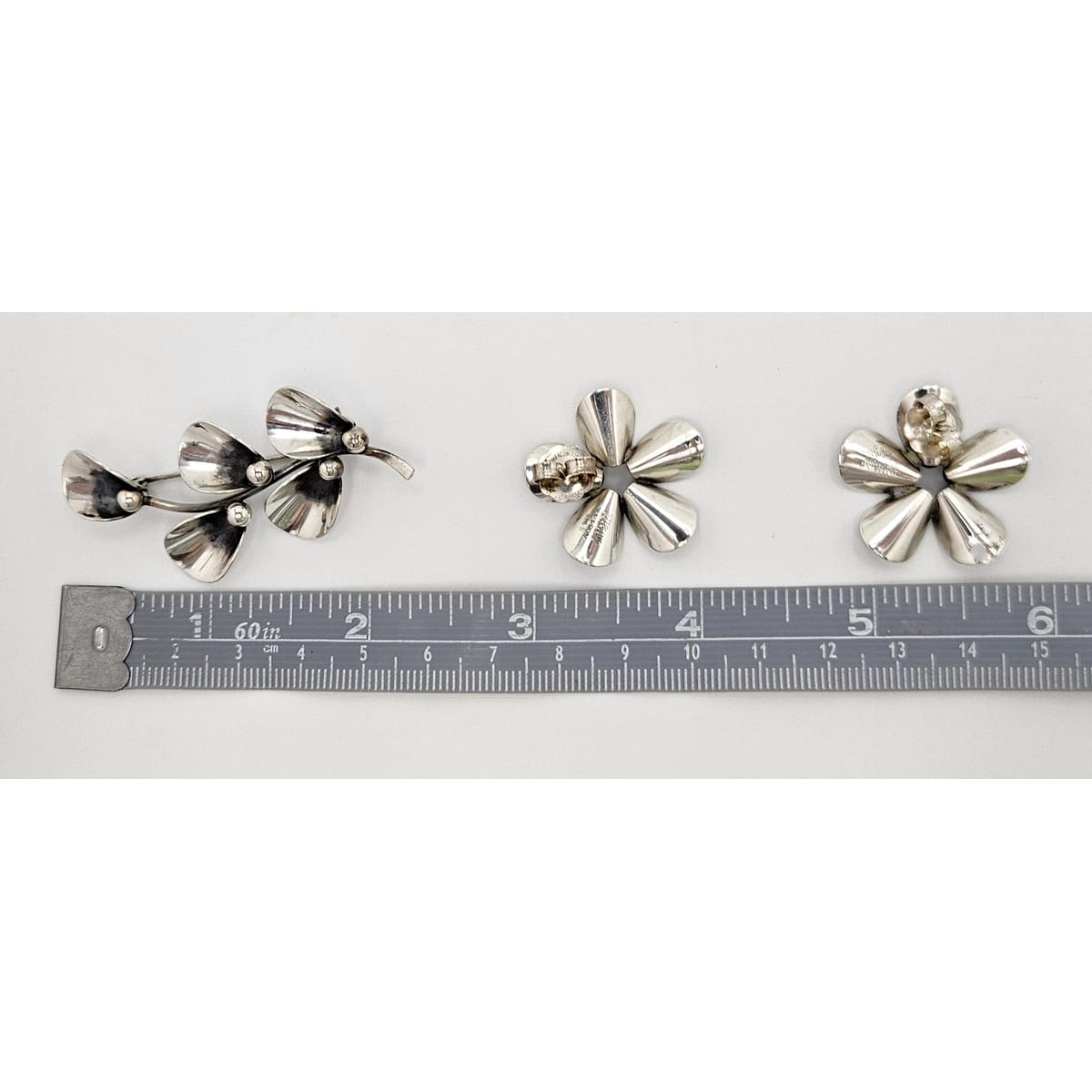 Niels Erik From Jewelry **Danish Niels Erik From Sterling Modernist Flowers Demi Parure Set C. 1940/50s