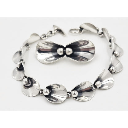 Niels Erik From Jewelry Denmark Niels Erik From Sterling Modernist Floral Link Bracelet Brooch Set 1950s