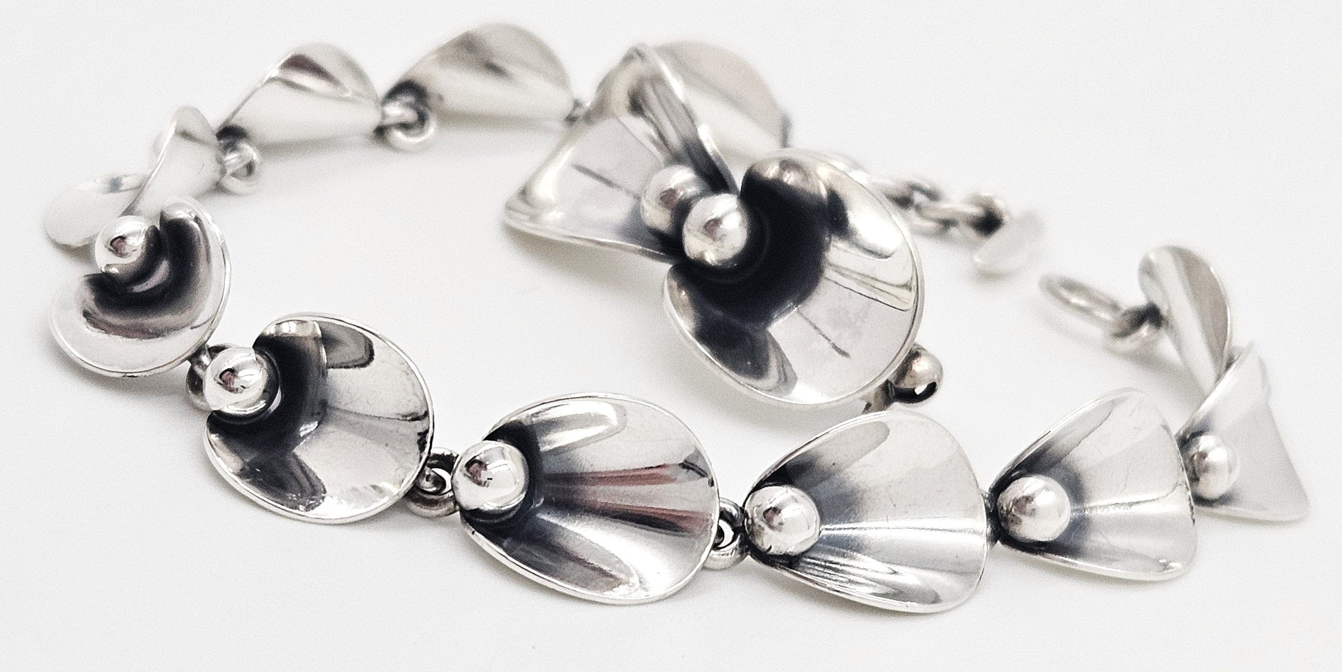 Niels Erik From Jewelry Denmark Niels Erik From Sterling Modernist Floral Link Bracelet Brooch Set 1950s