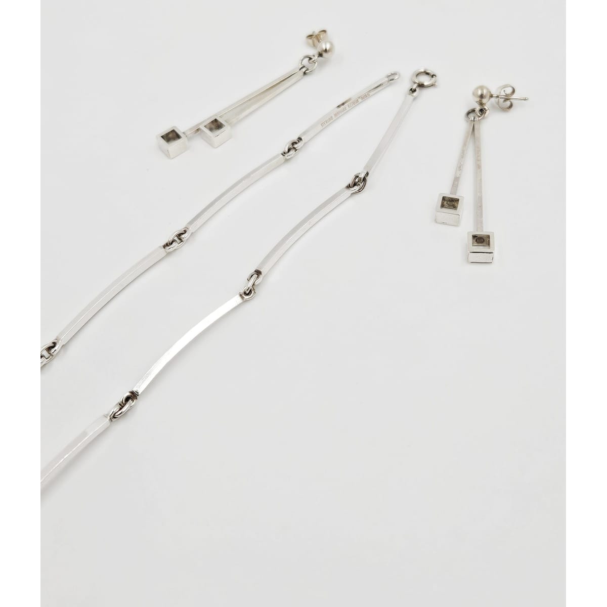 Niels Erik From Jewelry NE From Denmark Sterling Modernist Bar Link Earrings &amp; Necklace Set 1960s