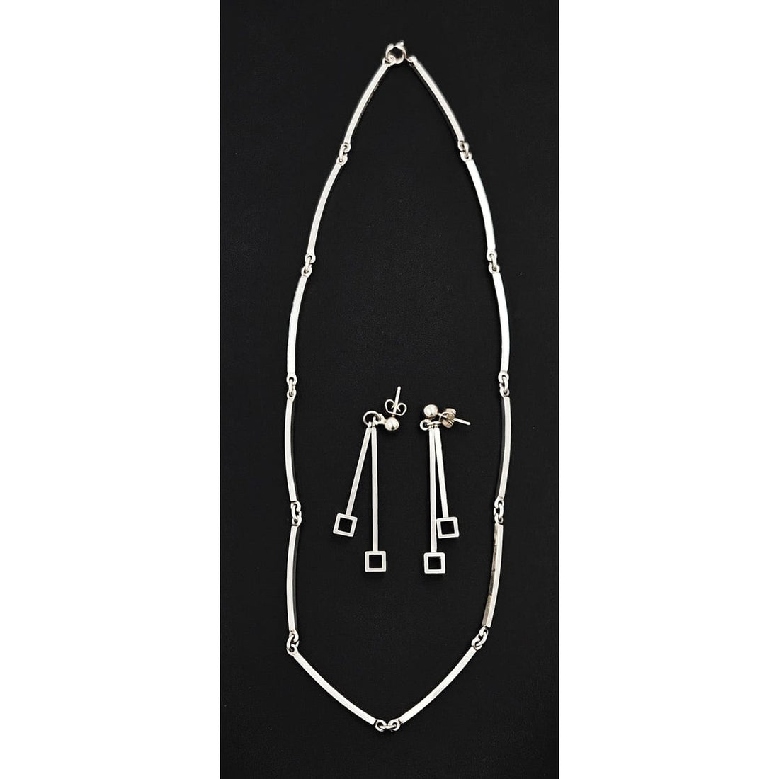 Niels Erik From Jewelry NE From Denmark Sterling Modernist Bar Link Earrings &amp; Necklace Set 1960s