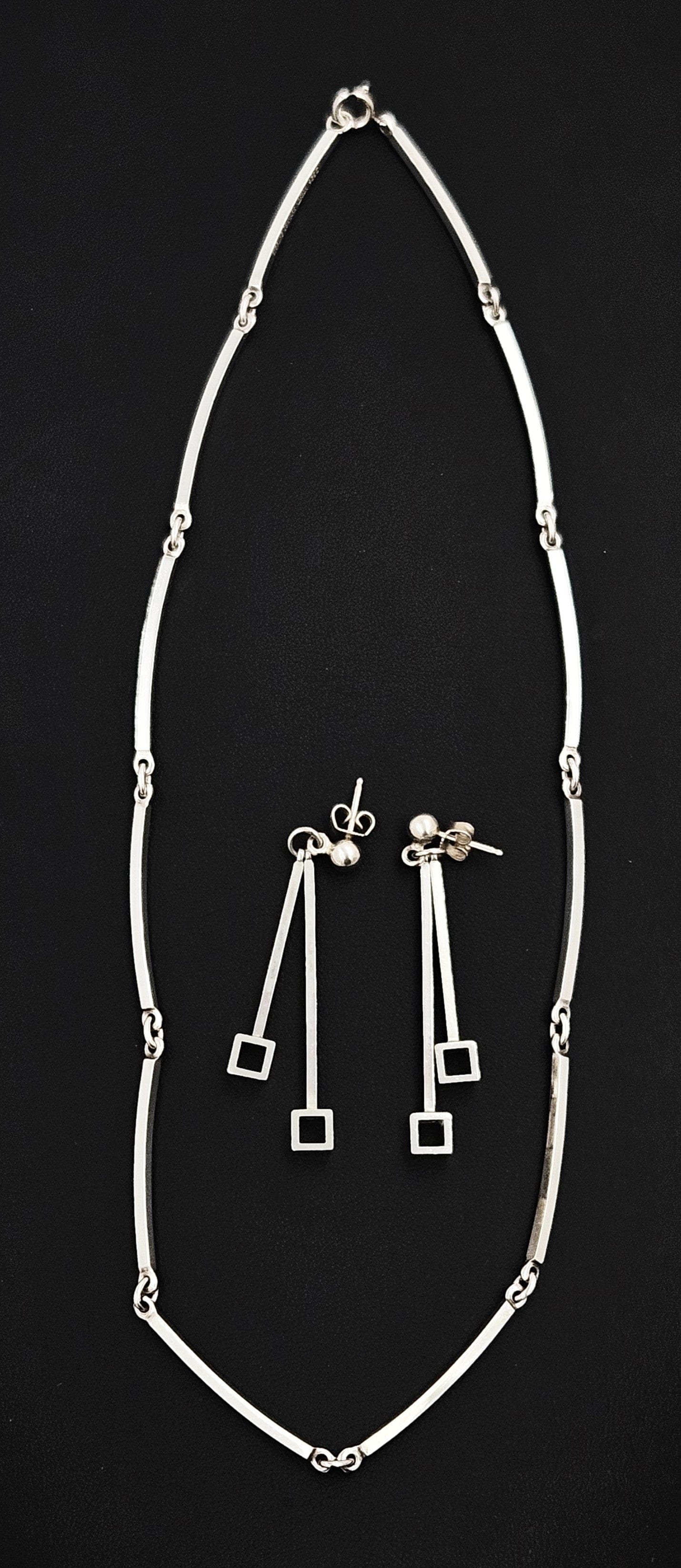 Niels Erik From Jewelry NE From Denmark Sterling Modernist Bar Link Earrings & Necklace Set 1960s