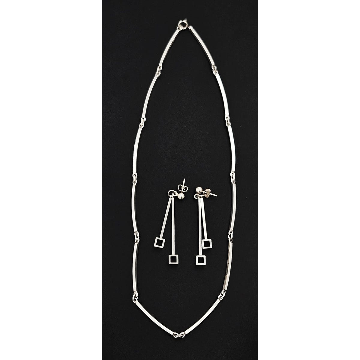 Niels Erik From Jewelry NE From Denmark Sterling Modernist Bar Link Earrings &amp; Necklace Set 1960s