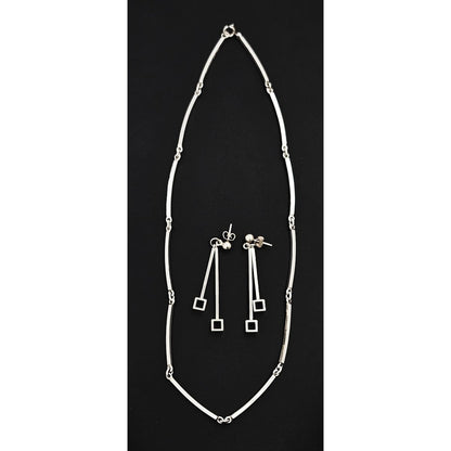 Niels Erik From Jewelry NE From Denmark Sterling Modernist Bar Link Earrings &amp; Necklace Set 1960s
