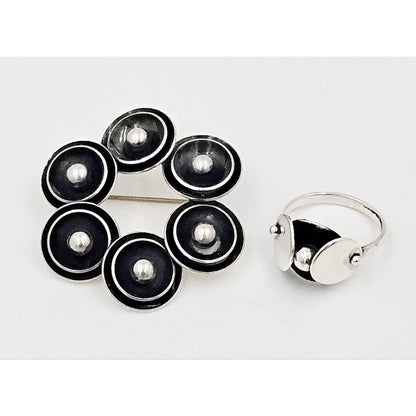 Niels Erik From Jewelry Niels Erik From Denmark Sterling 3D Viking Shields Brooch &amp; Ring Circa 1960s