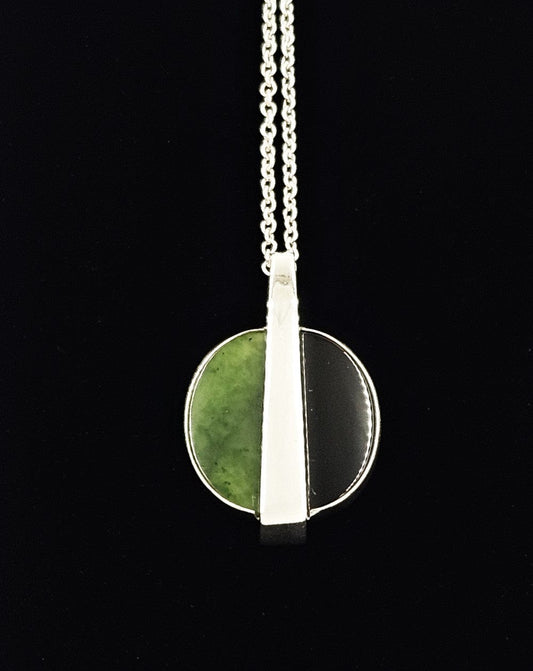 Niels Erik From Jewelry Niels Erik From Denmark Sterling Onyx Nephrite Modernist Necklace C. 1960s