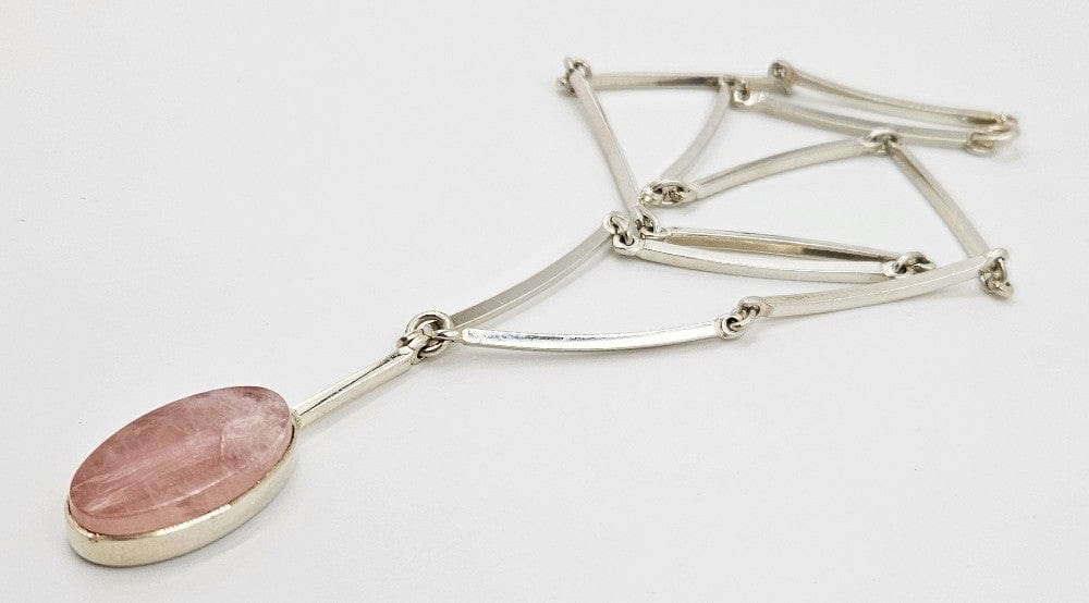 Niels Erik From Jewelry Superb Niels Erik From Denmark Sterling Rose Quartz Bar Link Necklace 1960s