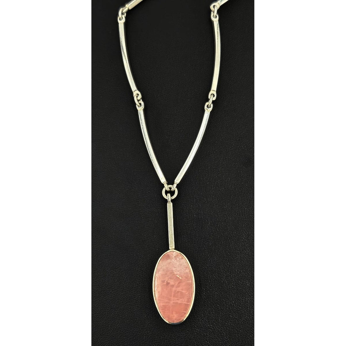 Niels Erik From Jewelry Superb Niels Erik From Denmark Sterling Rose Quartz Bar Link Necklace 1960s