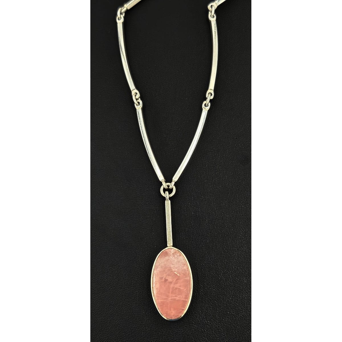 Niels Erik From Jewelry Superb Niels Erik From Denmark Sterling Rose Quartz Bar Link Necklace 1960s