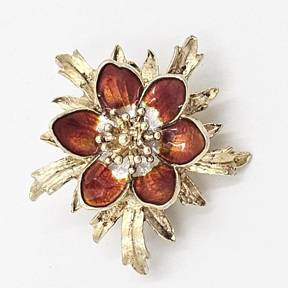 Norway Jewelry Norway Sterling Enamel 3D Flower Brooch &