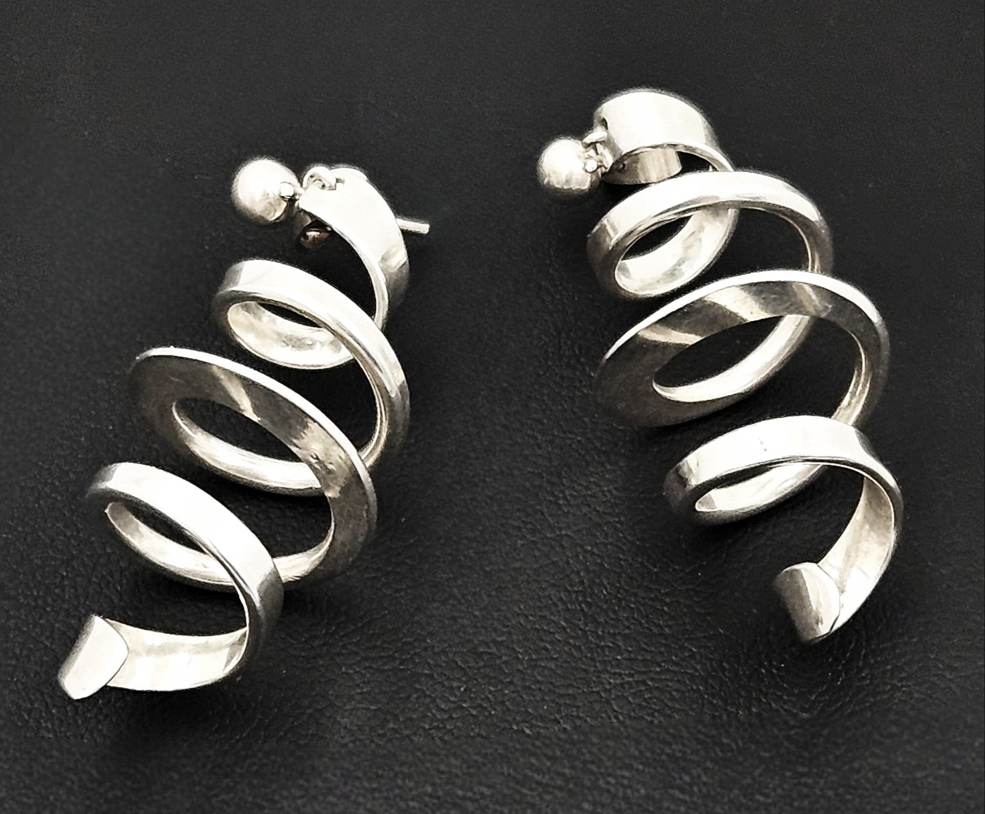 Norway Plus Designs Earrings Rare AGE Norway Designs Modernist Sterling 3D Spiral Dangle Earrings 60s