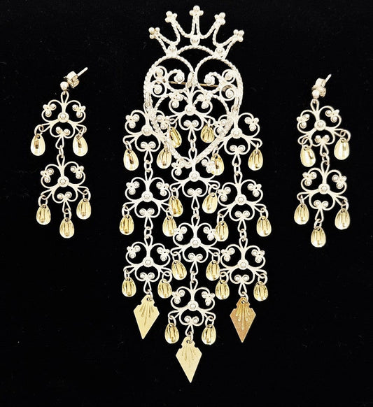 Norwegian Sterling Solje Set Jewelry Vintage Norwegian Sterling Silver Solje Brooch & Earrings Set #1