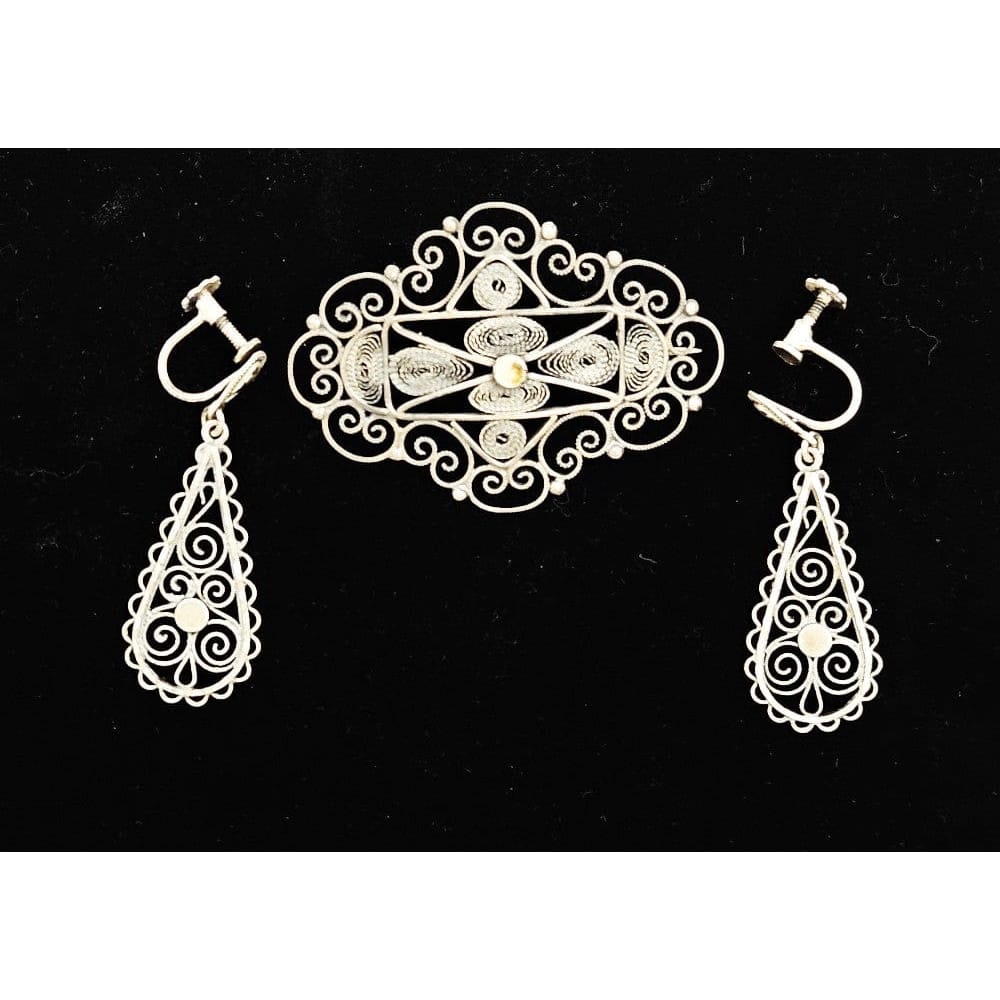 Norwegian Sterling Solje Set Jewelry Vintage Norwegian Sterling Silver Solje Brooch &amp; Earrings Set 