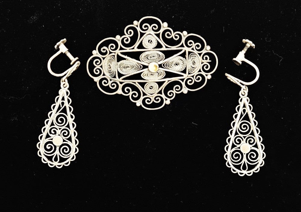 Norwegian Sterling Solje Set Jewelry Vintage Norwegian Sterling Silver Solje Brooch & Earrings Set #4