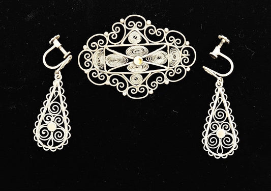 Norwegian Sterling Solje Set Jewelry Vintage Norwegian Sterling Silver Solje Brooch & Earrings Set #4