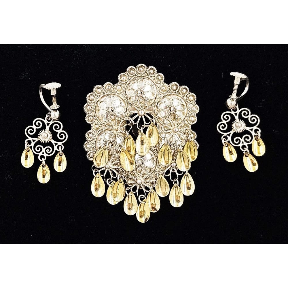 Norwegian Sterling Solje Set Jewelry Vintage Norwegian Sterling Silver Solje Brooch &amp; Earrings Set 