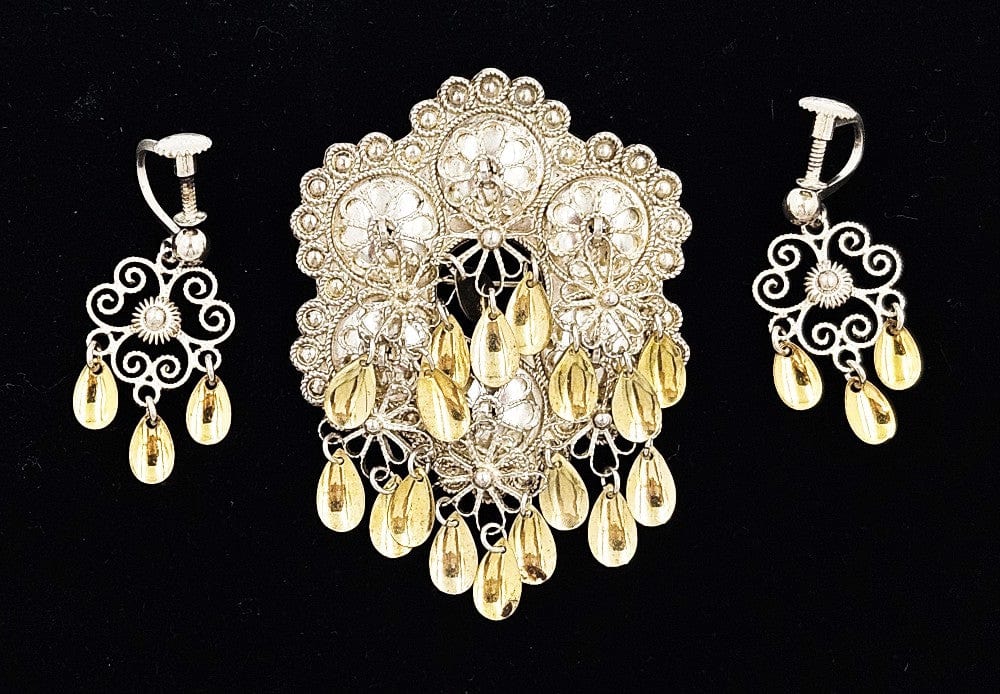 Norwegian Sterling Solje Set Jewelry Vintage Norwegian Sterling Silver Solje Brooch & Earrings Set #5