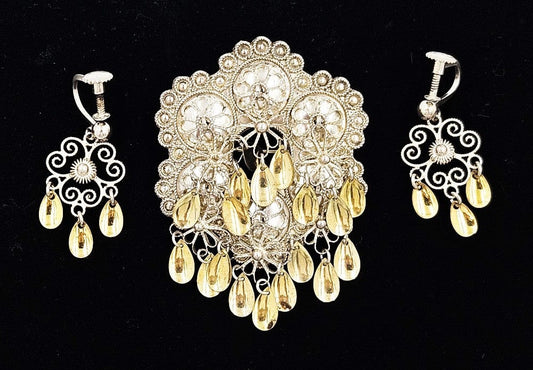 Norwegian Sterling Solje Set Jewelry Vintage Norwegian Sterling Silver Solje Brooch & Earrings Set #5