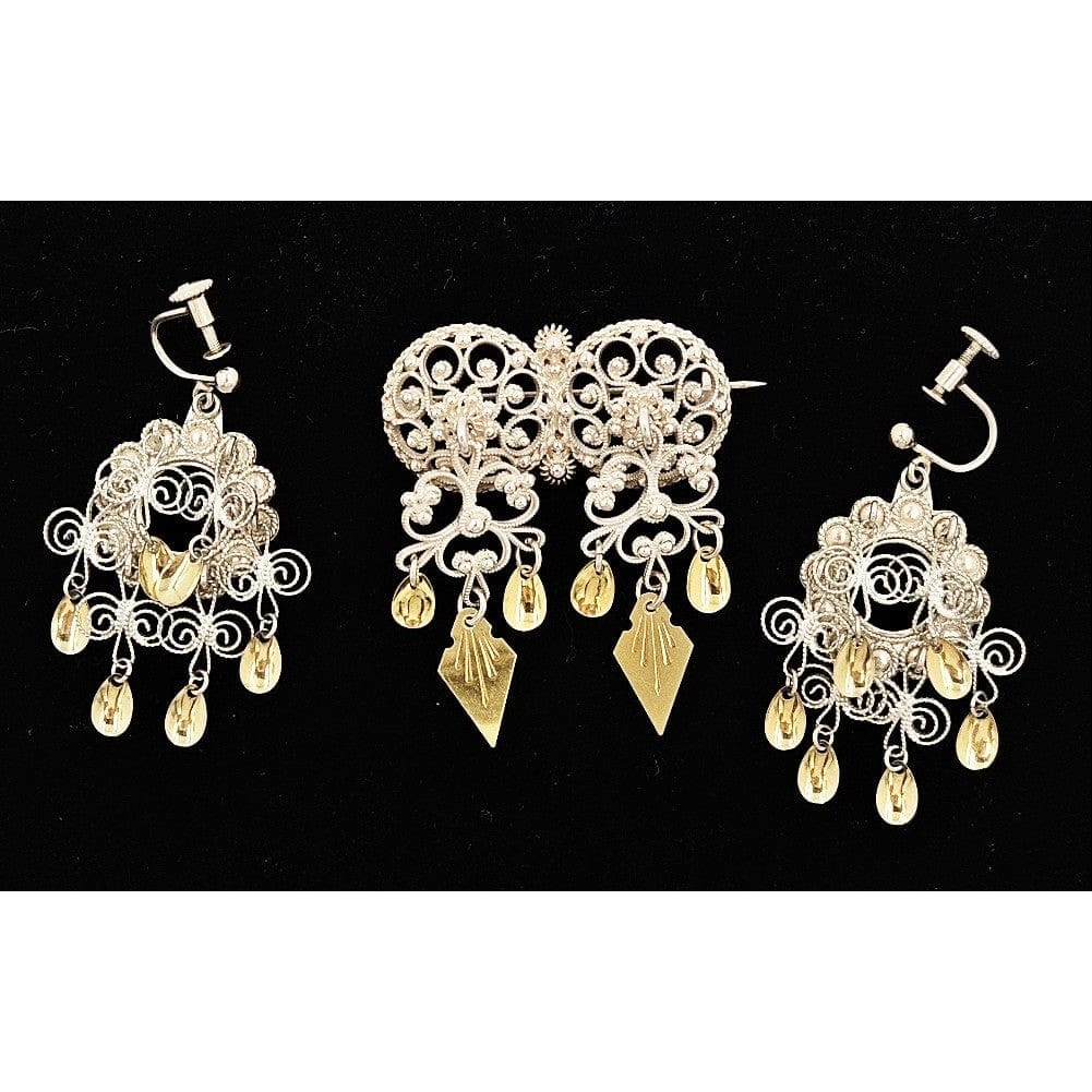 Norwegian Sterling Solje Set Jewelry Vintage Norwegian Sterling Silver Solje Brooch &amp; Earrings Set 