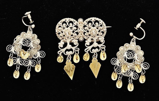 Norwegian Sterling Solje Set Jewelry Vintage Norwegian Sterling Silver Solje Brooch & Earrings Set #6