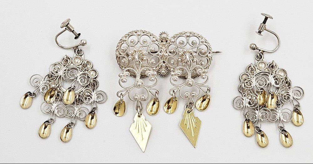 Norwegian Sterling Solje Set Jewelry Vintage Norwegian Sterling Silver Solje Brooch & Earrings Set #6