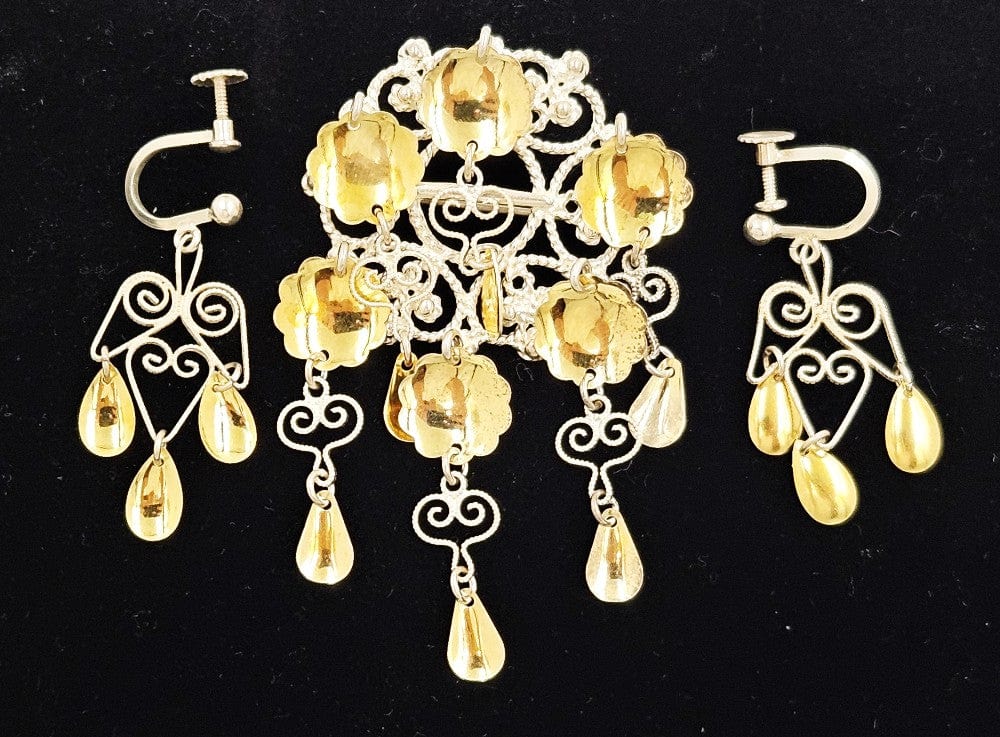 Norwegian Sterling Solje Set Jewelry Vintage Norwegian Sterling Silver Solje Brooch & Earrings Set #7