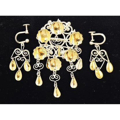 Norwegian Sterling Solje Set Jewelry Vintage Norwegian Sterling Silver Solje Brooch &amp; Earrings Set 