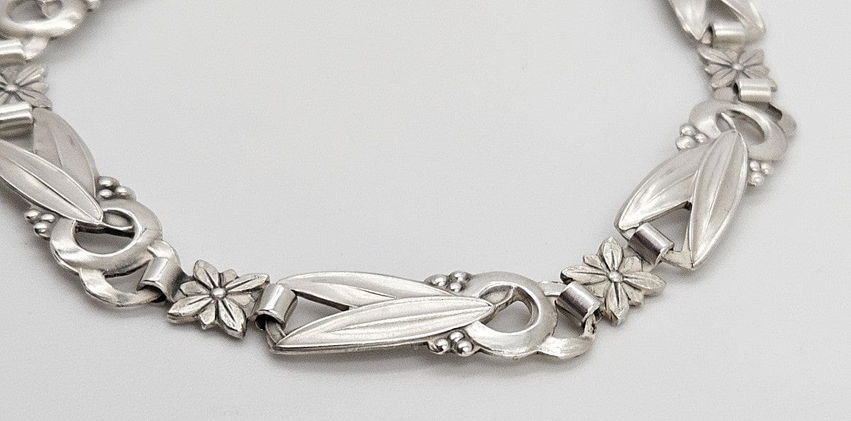 OHC Sterling Jewelry Mid Century Modern Signed 930 Sterling Art Deco Floral Design Links Bracelet