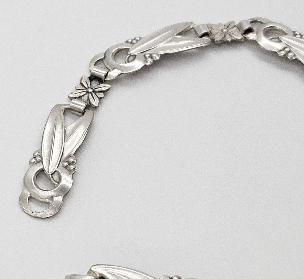 OHC Sterling Jewelry Mid Century Modern Signed 930 Sterling Art Deco Floral Design Links Bracelet