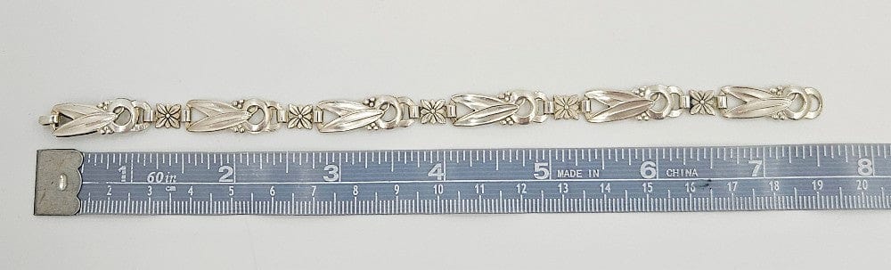 OHC Sterling Jewelry Mid Century Modern Signed 930 Sterling Art Deco Floral Design Links Bracelet