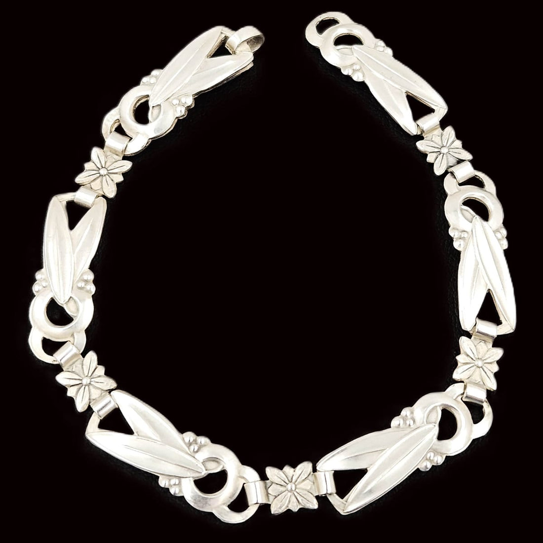 OHC Sterling Jewelry Mid Century Modern Signed 930 Sterling Art Deco Floral Design Links Bracelet