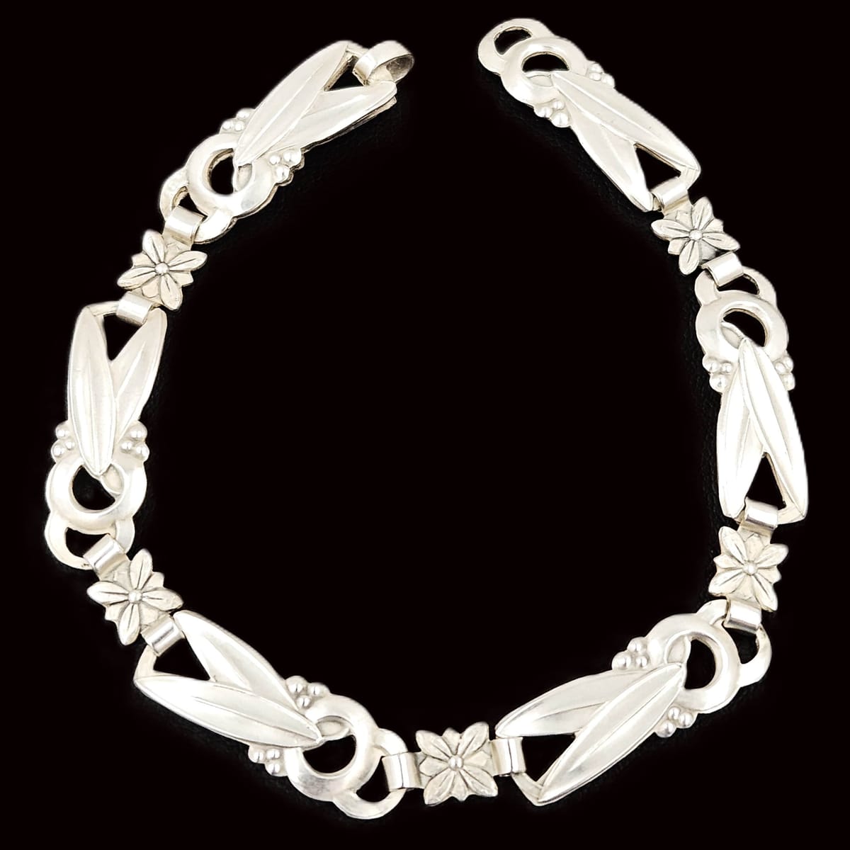 OHC Sterling Jewelry Mid Century Modern Signed 930 Sterling Art Deco Floral Design Links Bracelet