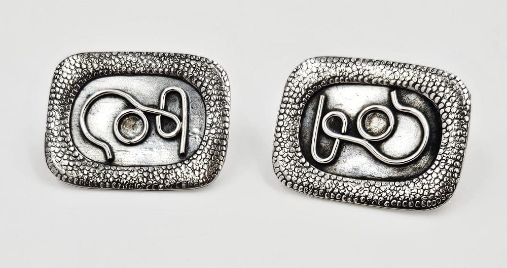 ORNO Jewelry Superb ORNO Poland Sterling Abstract Modernist Viking Cufflinks Circa 1950's