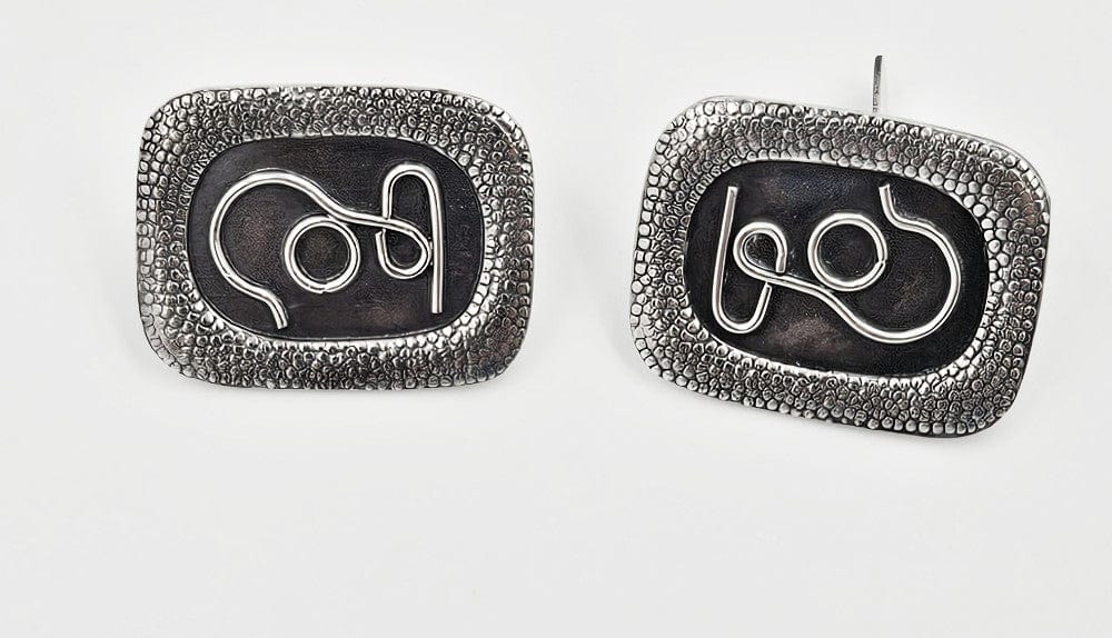 ORNO Jewelry Superb ORNO Poland Sterling Abstract Modernist Viking Cufflinks Circa 1950's