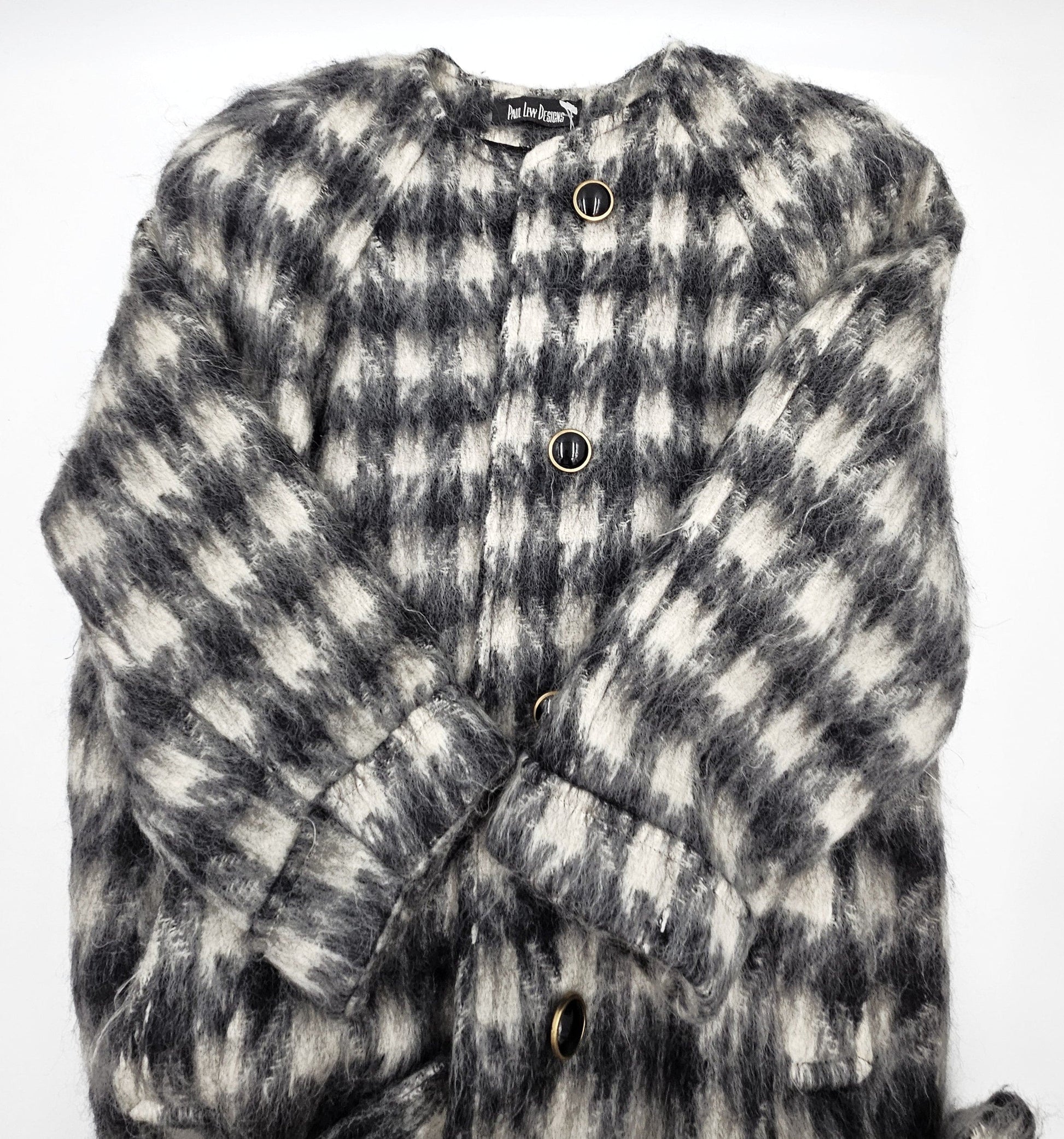 Paul Levy Coat Superb Paul Levy Designs Mohair B/W Houndstooth Patterned Overcoat 1980's