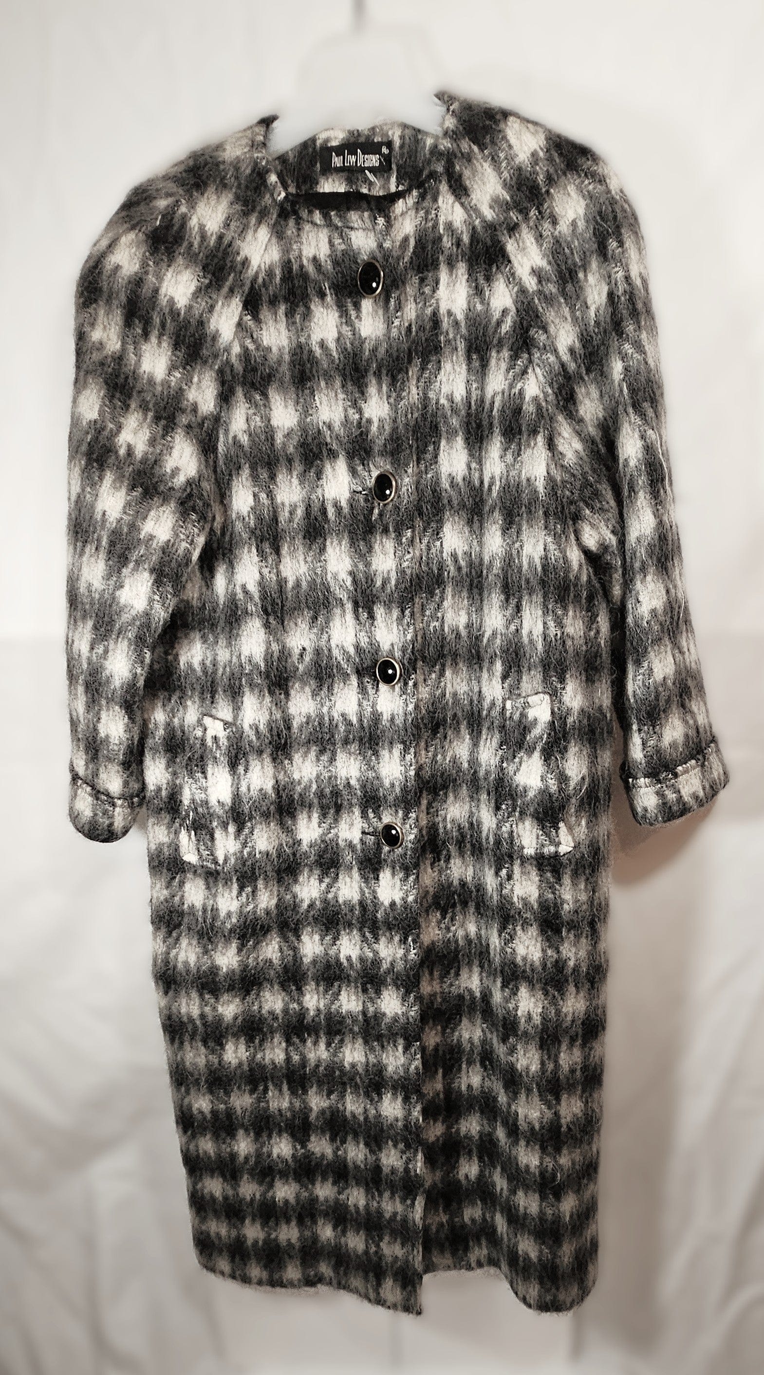 Paul Levy Coat Superb Paul Levy Designs Mohair B/W Houndstooth Patterned Overcoat 1980's