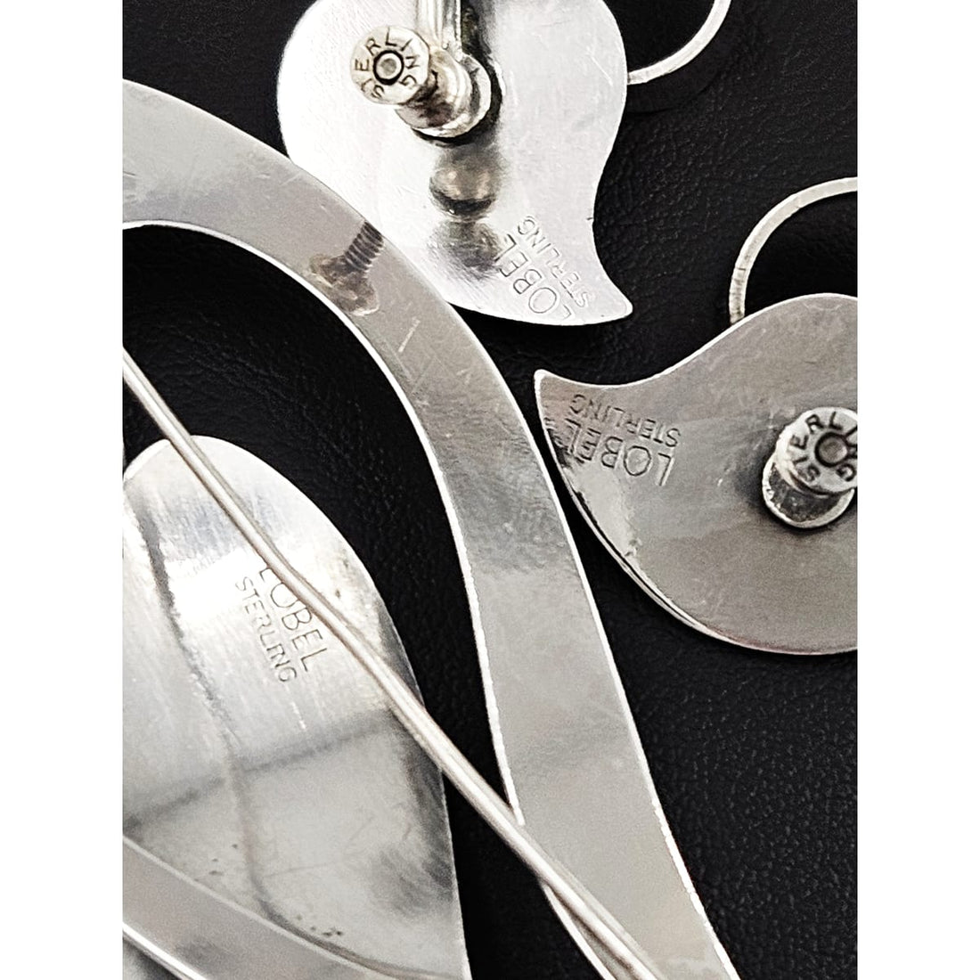 Paul Lobel Jewelry Rare NY Designer Paul Lobel Sterling Modernist Earrings &amp; Brooch Set 1950s