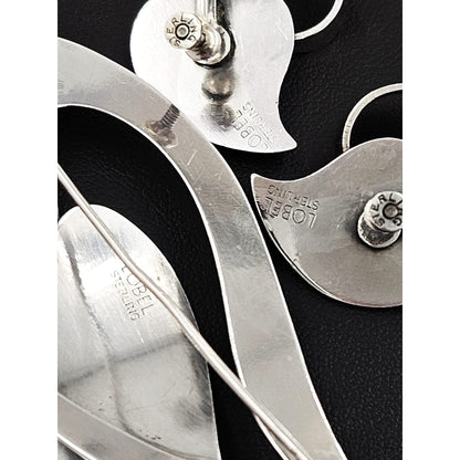 Paul Lobel Jewelry Rare NY Designer Paul Lobel Sterling Modernist Earrings &amp; Brooch Set 1950s