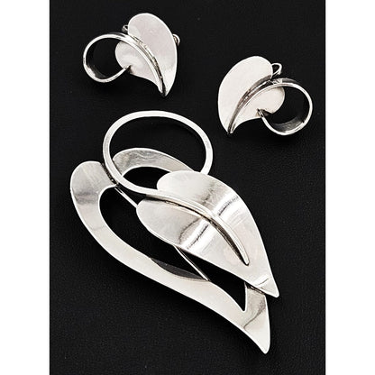 Paul Lobel Jewelry Rare NY Designer Paul Lobel Sterling Modernist Earrings &amp; Brooch Set 1950s