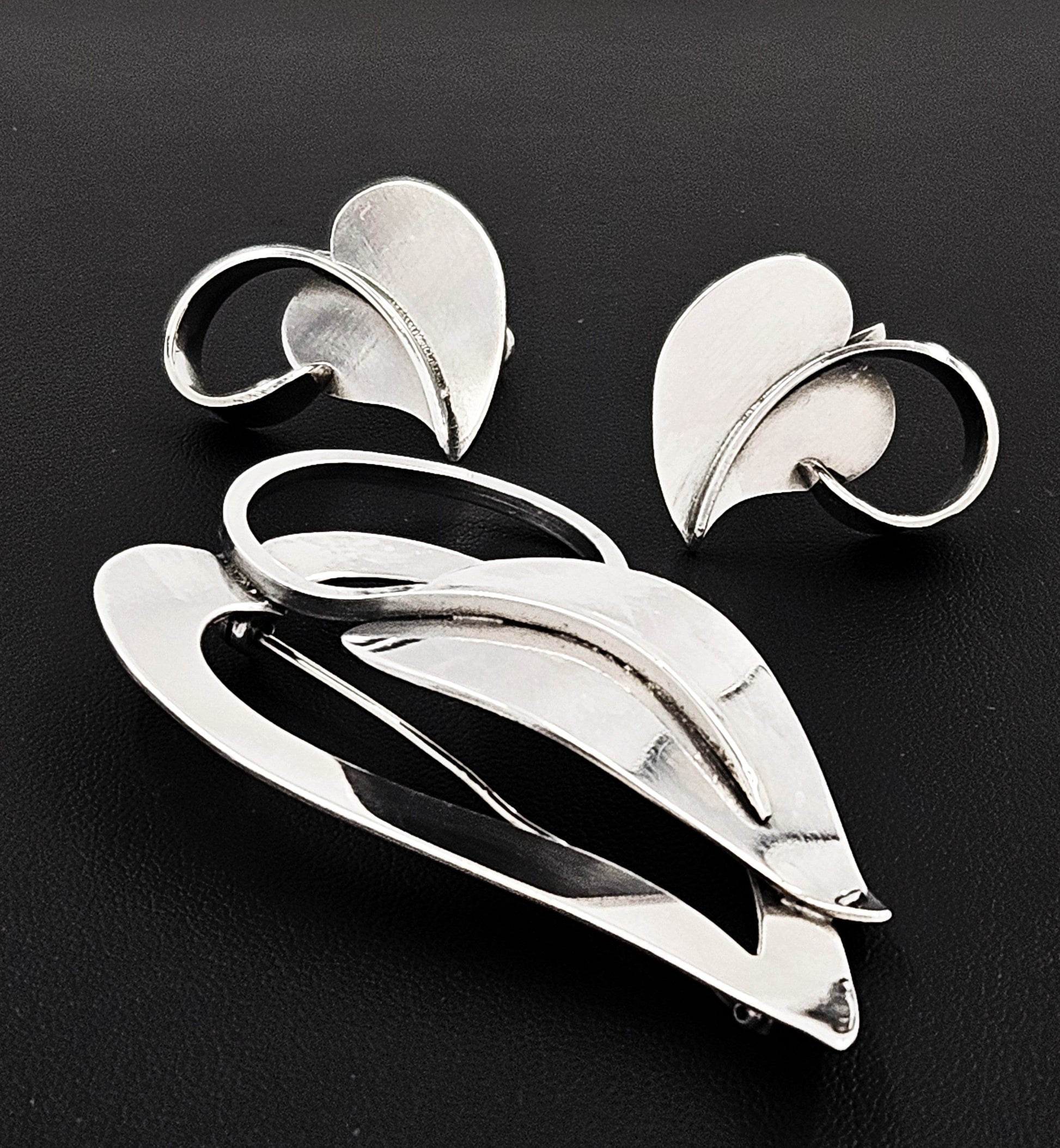 Paul Lobel Jewelry Rare NY Designer Paul Lobel Sterling Modernist Earrings & Brooch Set 1950s