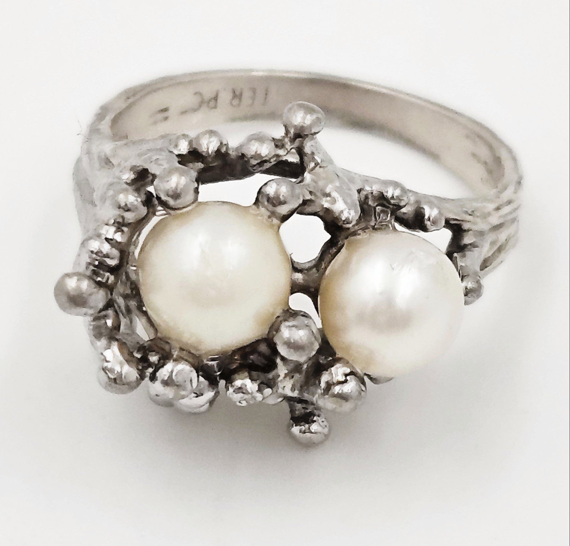 PC Jewelry Vintage Designer PC Sterling Silver & Pearl Brutalist Cocktail Ring