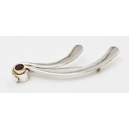 Peter James Jewelry Artisan Sterling Silver &amp; 14K Gold Abstract Modernist Brooch Signed Peter James