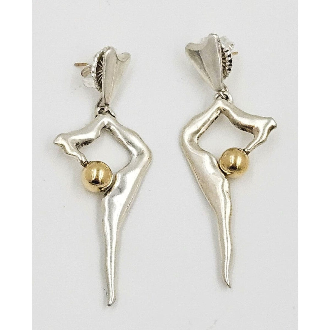 Polly Stehman Jewelry Designer Polly Stehman Sterling 14k Biomorphic Modern 3-D Earrings 1960s