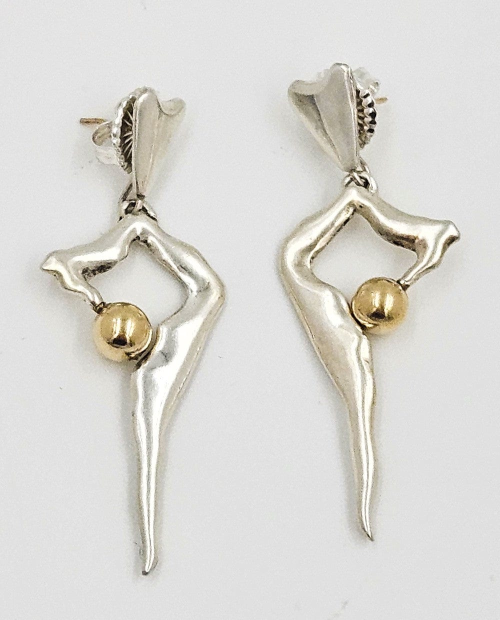 Polly Stehman Jewelry Designer Polly Stehman Sterling 14k Biomorphic Modern 3-D Earrings 1960s