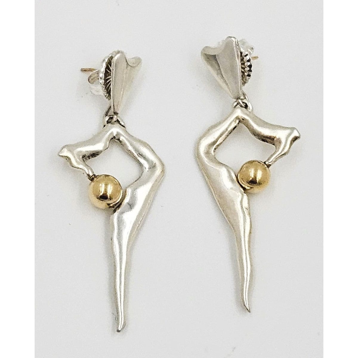 Polly Stehman Jewelry Designer Polly Stehman Sterling 14k Biomorphic Modern 3-D Earrings 1960s
