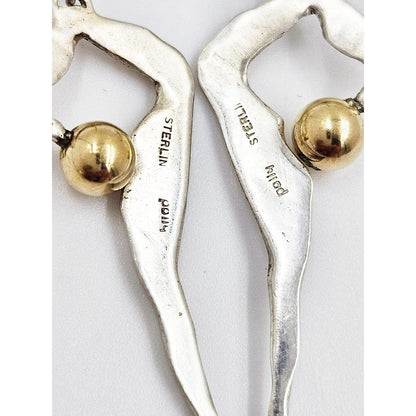 Polly Stehman Jewelry Designer Polly Stehman Sterling Abstract Biomorphic 3-D Earrings 1960s